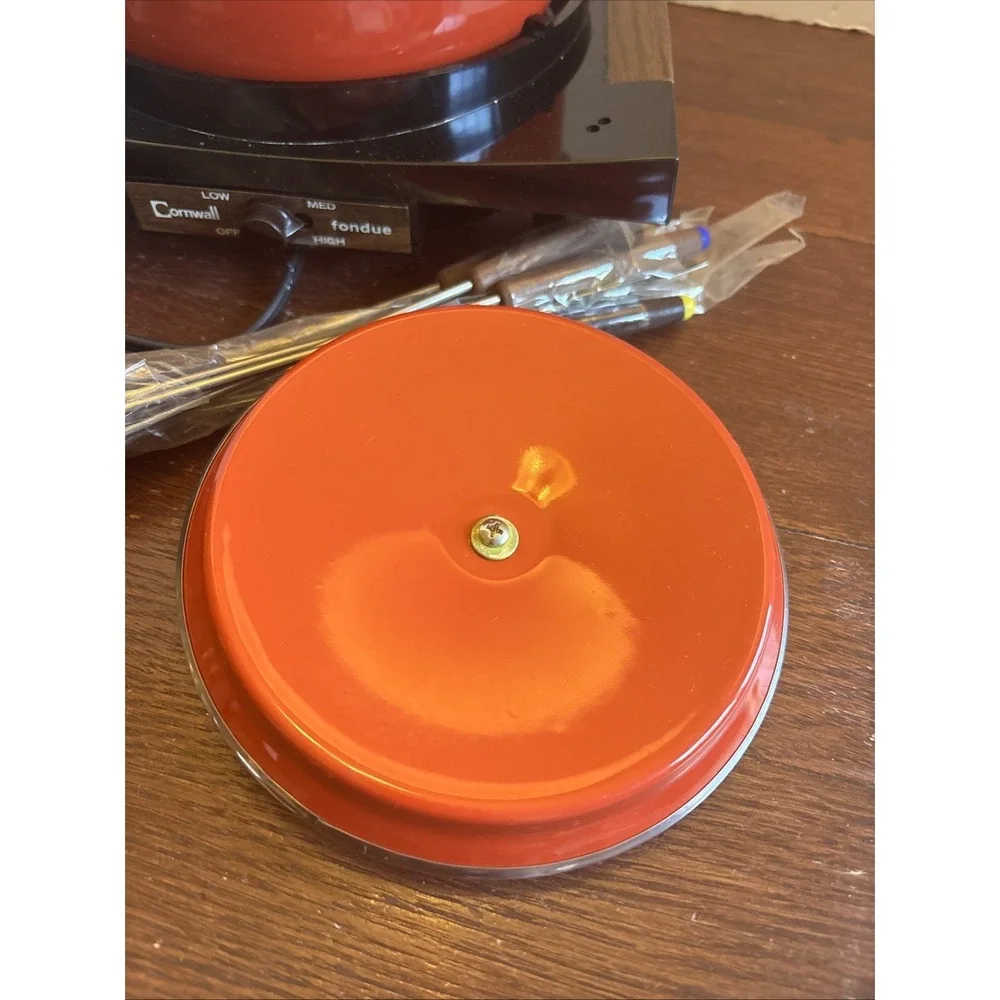 VTG 70s Cornwall Fondue‎ Set The Cortina Flame Red Model 5248 Complete Tested